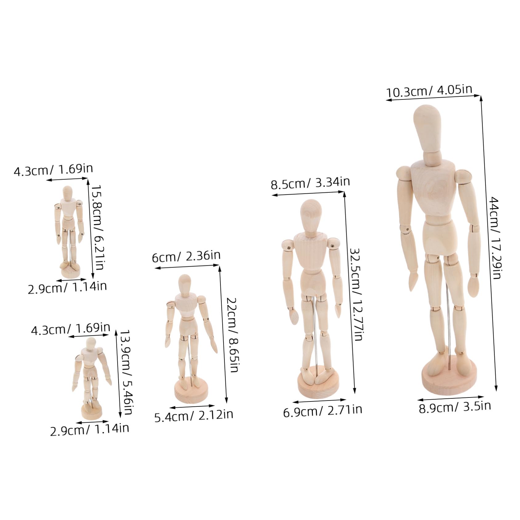 5 Pièces Mannequin Artiste Bois avec Support Stable Modèle Humain Articulé pour Dessin et Étude Anatomie Figurine de Table et Polyvalente