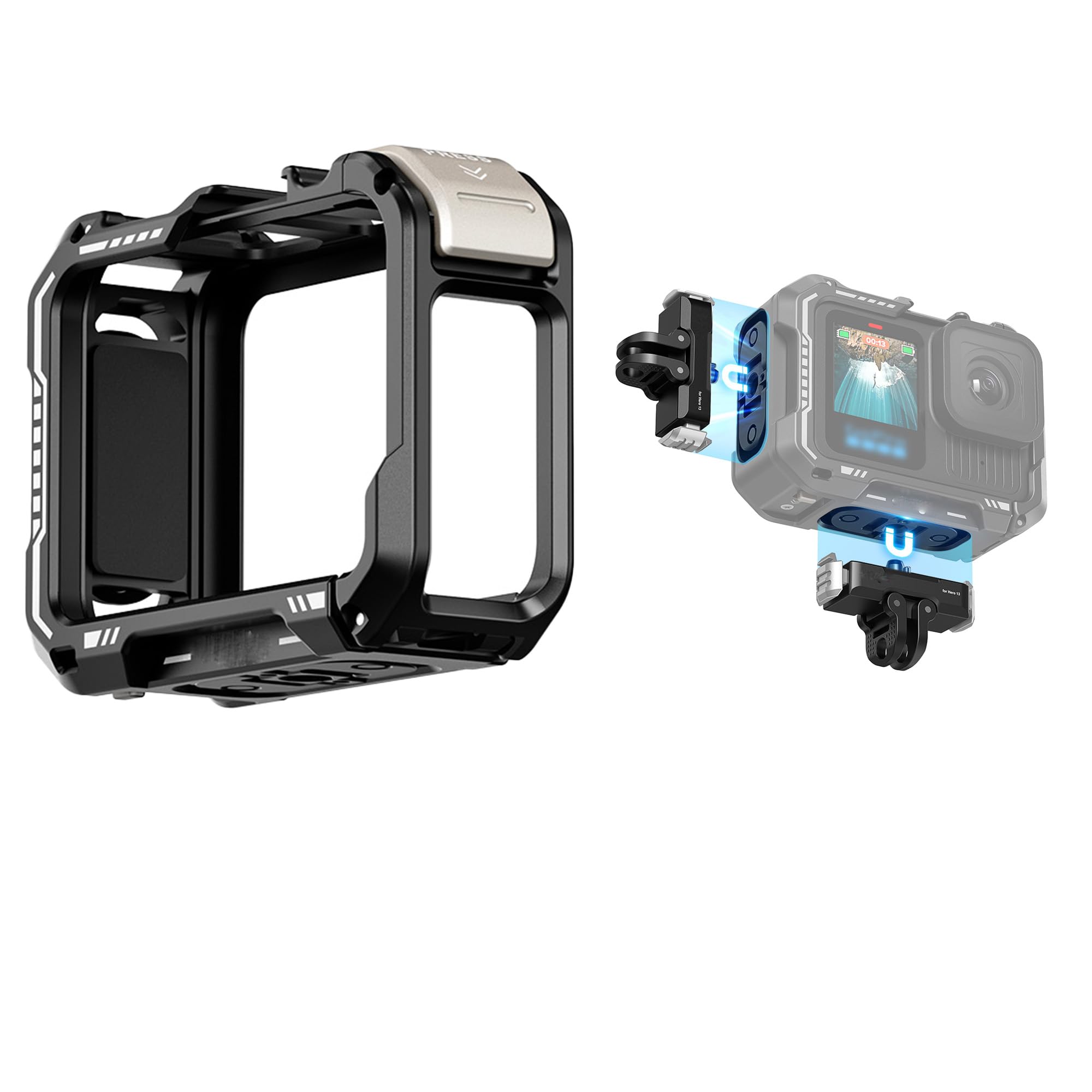 Gabbia Protettiva In Alluminio Per GoPro Hero 9-13 - Montaggio Bici, Cold Shoe E Supporto Metallico