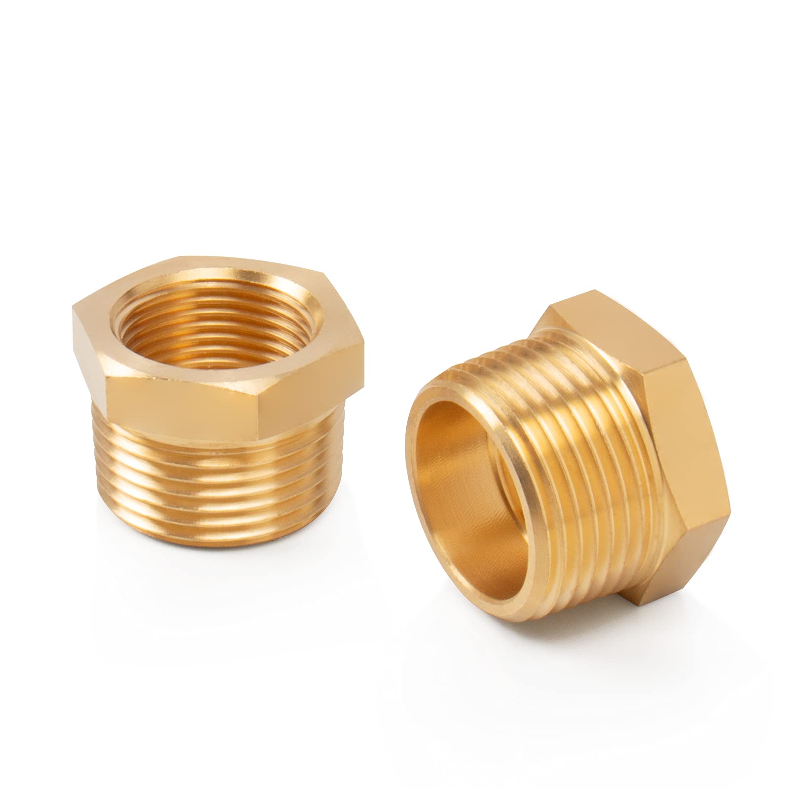 BathAce Brass Reducer Hex Bushing Threaded Pipe Fitting, Heavy Duty Extension Fitting Adapter (1 Male NPT x 1/2 Female NPT, 2)