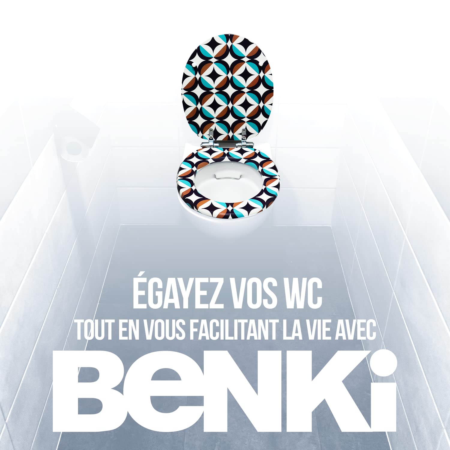 Benki – Asiento de inodoro con freno de caída – WC de madera con bisagras de acero inoxidable y ajustables – forma universal