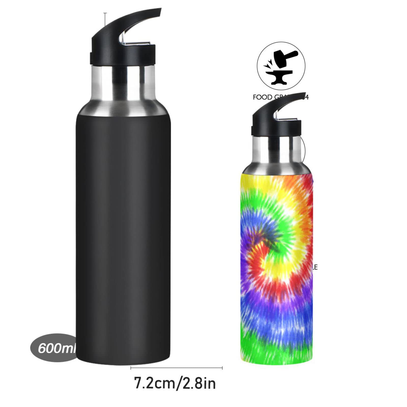 3D Psychedelic Edelstahl-Trinkflasche 600 Ml – Isoliert, Mit Strohhalmdeckel, Für Sport & Alltag
