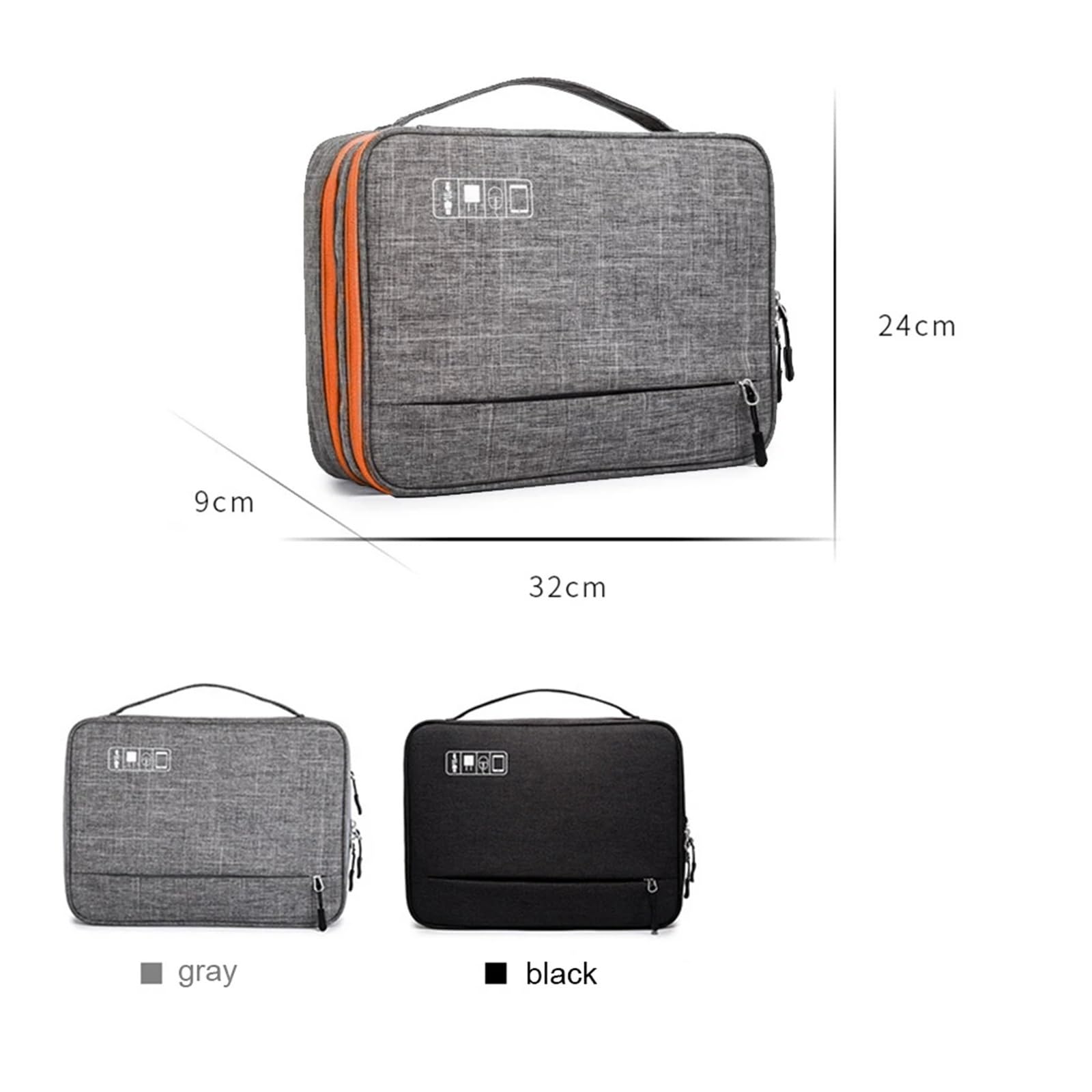 Borsa Organizer Cavi Borsa for accessori elettronici a doppio strato, con scomparti separati, strisce staccabili, custodia organizer portatile for dischi rigidi e cavi(Gray)