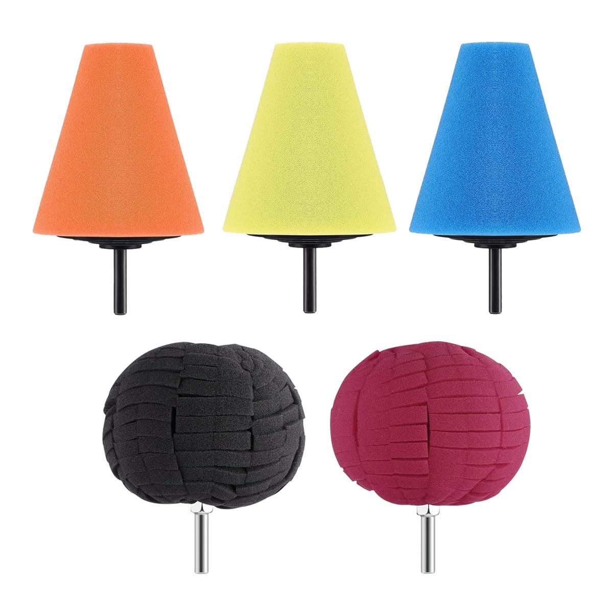 5PCS Car Buffing Polishing Pads for Drill Attachment - Car Buffer Polisher Kit for Car Wheel Care & Detail Cleaning, Polishing & Waxing - Auto Cone Metal Polish Buffing Polishing Ball