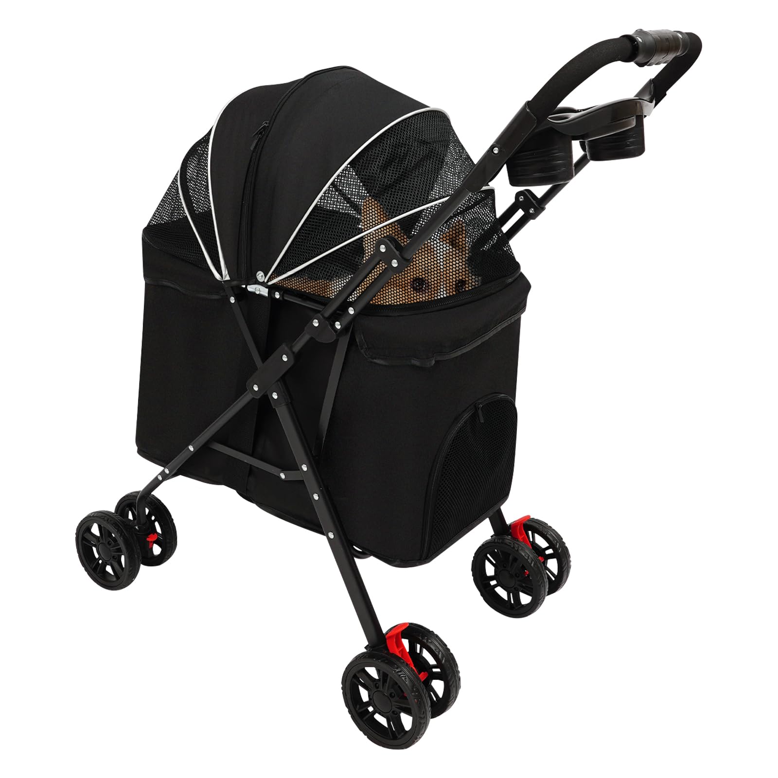Carrito plegable para perros y gatos, color negro, para perros y gatos de hasta 10 kg, 60 x 33 x 38 cm, 4 ruedas con freno, plegable