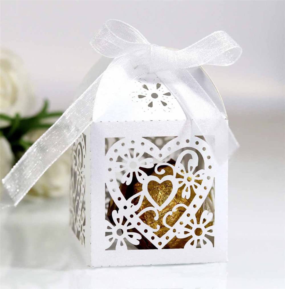 Szczęśliwe pudełko z cukierkami Pudełka na upominki weselne Papierowe pudełko na słodycze Puste pudełko upominkowe z motywem miłości na ślub panny młodej Baby Shower Christmas Party 50 szt. (Kolor: Ro