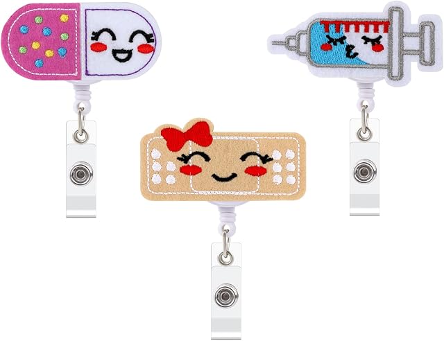 OOTSR 3 PCS Retractable Lanyard Clips for Nurse Doctor Teacher Student, Felt Badge Reels Holder for ID Card Key, Retractable Nursing Badge Reel with Alligator Clip, Pill Bandage Syringe