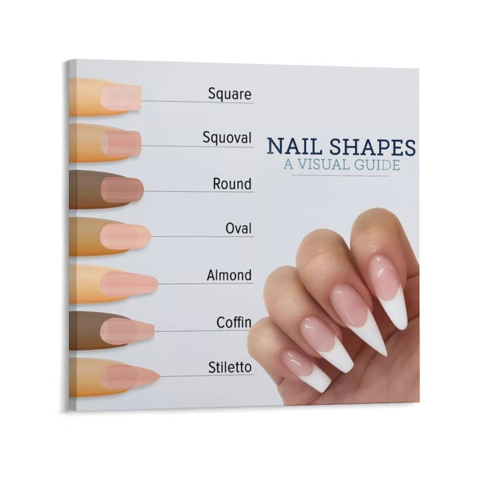 GLTLGBPR Nail Salon Poster Nail Sticker Type Shape Visual Guide Decorative Poster Wall Poster Art Canvas Printing Poster Office Bedroom Aesthetic Poster Frame-style 28x28inch(70x70cm)