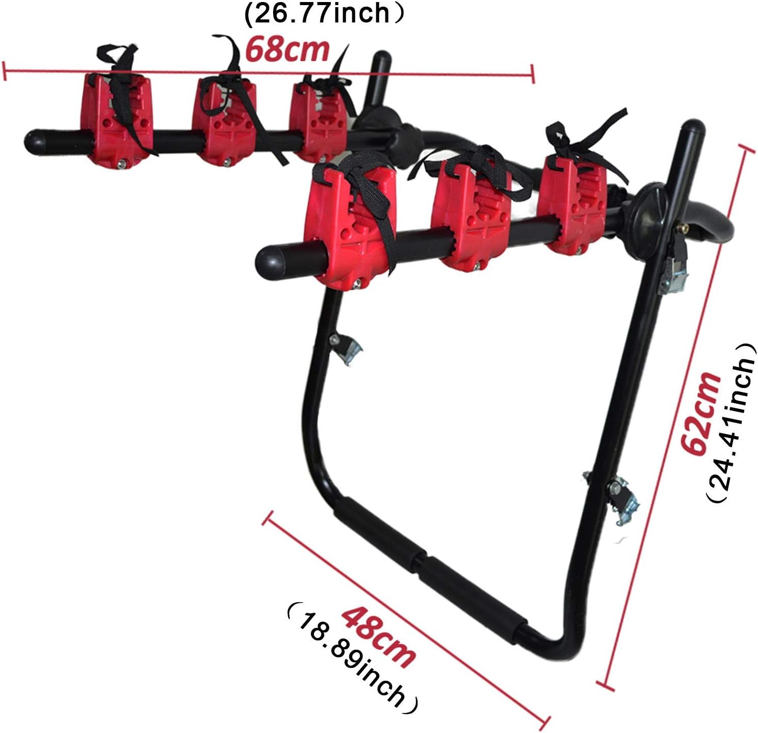 Bike Trunk Mount Rack, Car Bike Rack, Trunk or Hitch Carrier, Can Mount 3 Bicycles, Iron Round Tube Frame, ABS Plastic Connection Structure, Alloy Buckles & Iron Hooks Covered for 26"-29" Wheel