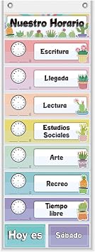 Spanish Daily Schedule Pocket Chart for Classroom- a Versatile and Engaging Tool to Help Students Stay Organized and on Track Throughout the Day White