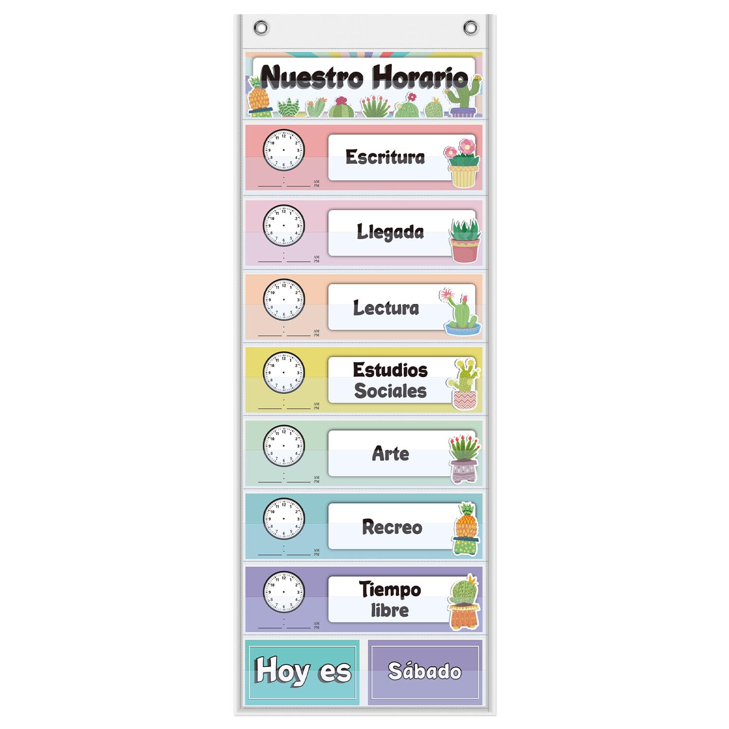 Spanish Daily Schedule Pocket Chart for Classroom- a Versatile and Engaging Tool to Help Students Stay Organized and on Track Throughout The Day (
