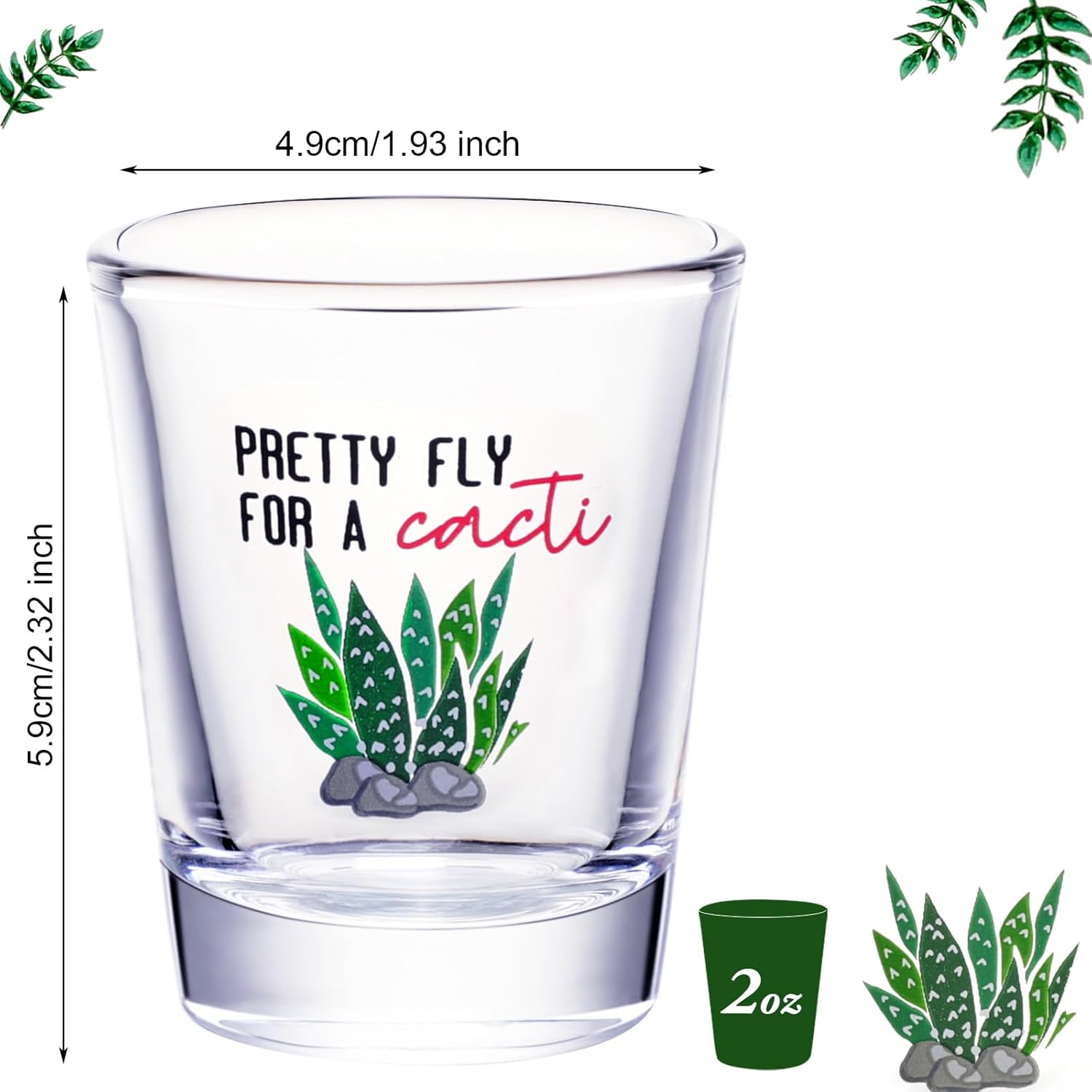 Patelai Succulent Plant Cactus Wine Gifts for Women Set of 4 Funny Wine Glasses 2oz Plant Lover Gifts Glass Succulent Cactus Present Mug Clear Stemless Mug Glasses, 4 Styles - Image 2
