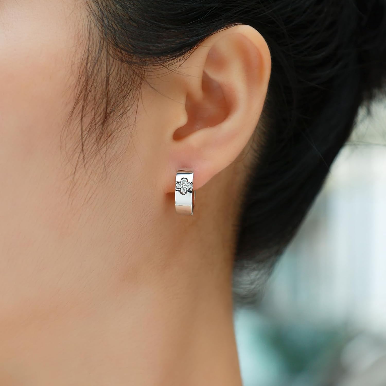 Clover Hoop Earrings for Women Gifts with Lab Grown Moissanite|Lab Grown Emerald|18K Gold Plated S925 Sterling Silver Non Tarnish - Image 4