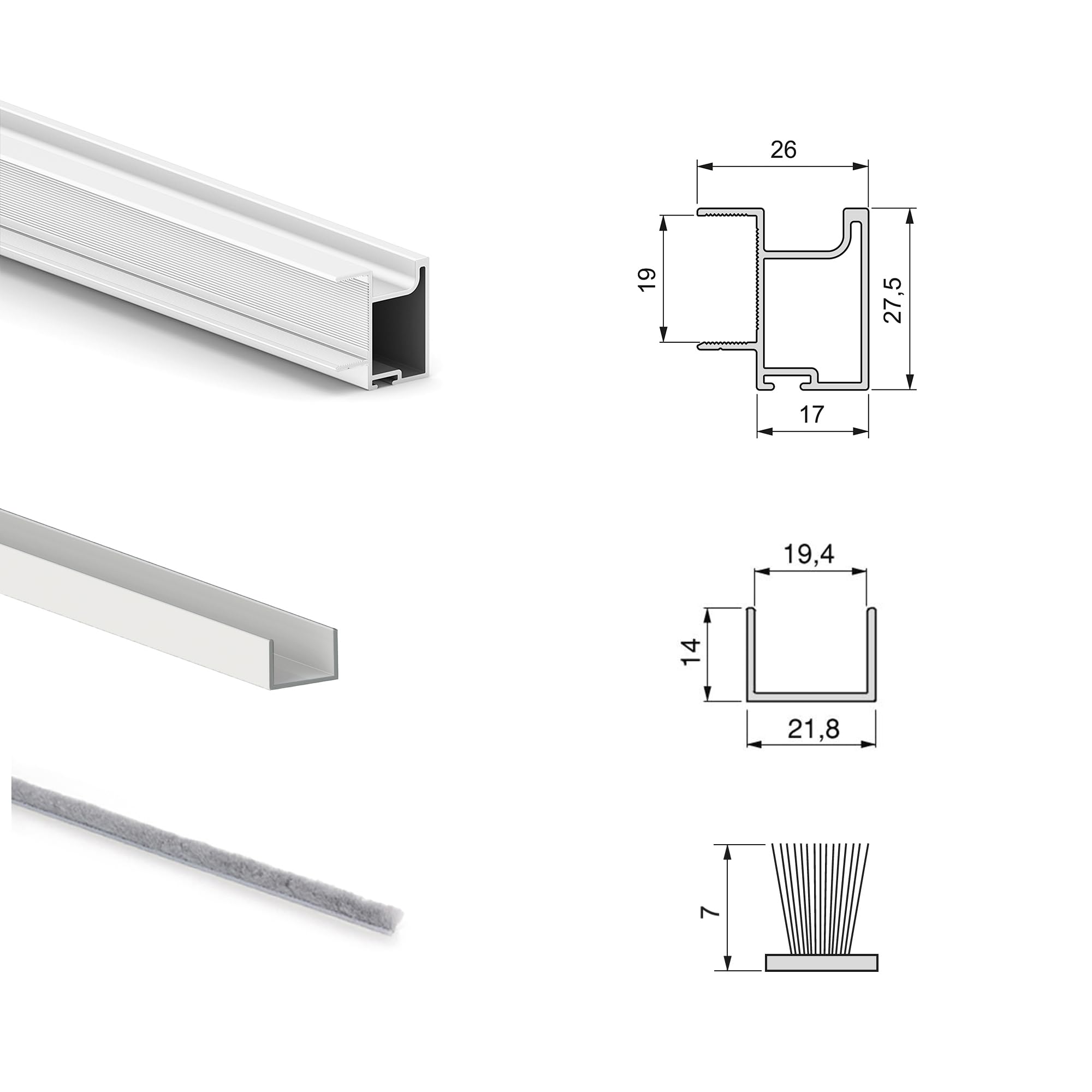 Emuca - Système coulissant pour armoires, 2 portes avec profils Sharp, épaisseur 19mm, fermeture amortie, panneaux non incluses, Peint en blanc