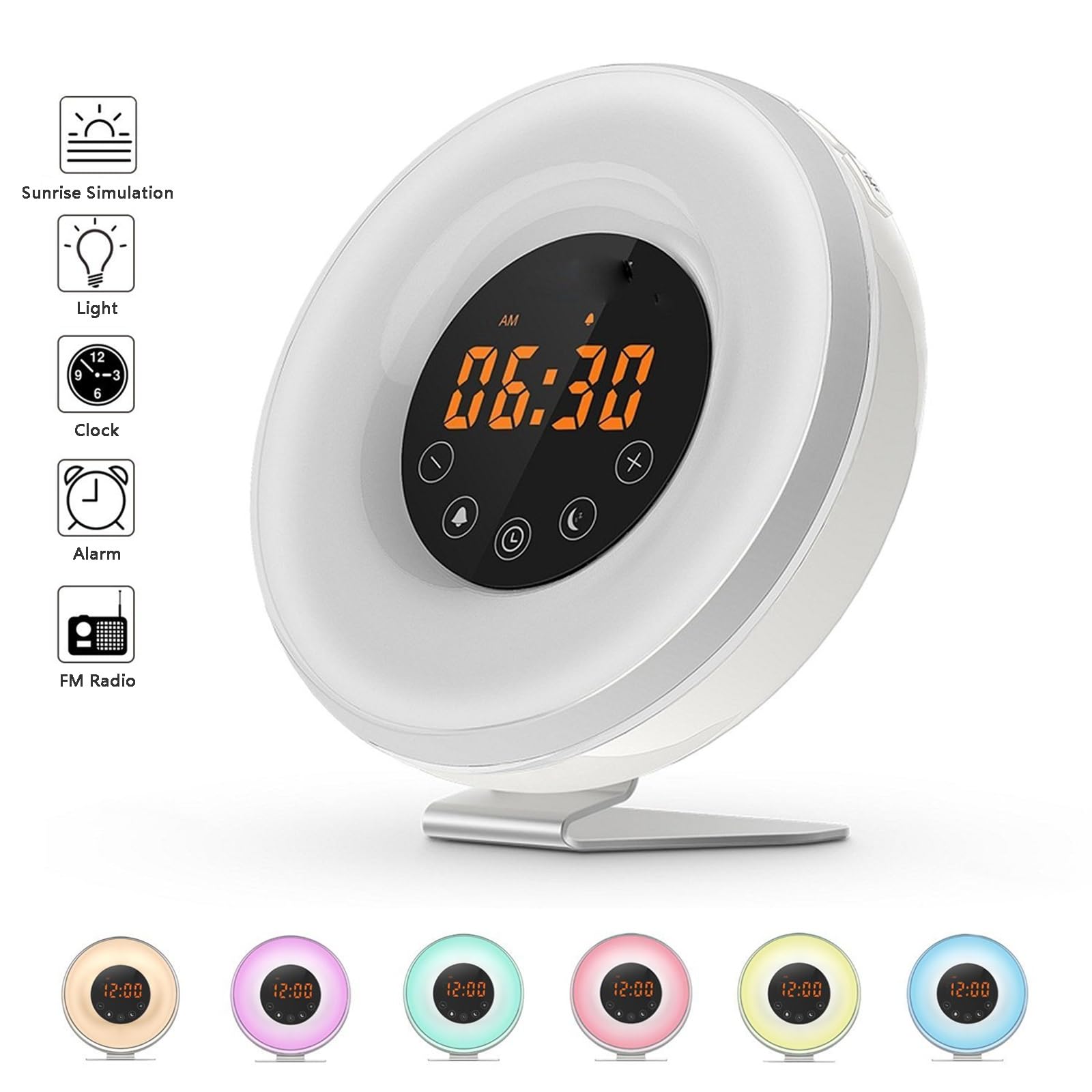 Reloj Despertador con Simulación De Amanecer y Atardecer, Luz De Despertador, Alarmas Duales, Ayuda para Dormir Snooze, Radio FM, Máquina De Sonido con Altavoz, Luz Nocturna De Guardería para Niños