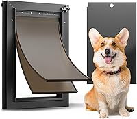 Vista 9 de Puerta XL para Perro de Aluminio para Puerta Exterior, Puerta Extra Grande para Perro, Puerta Resistente para Mascotas, Dobles Solapas Magnéticas