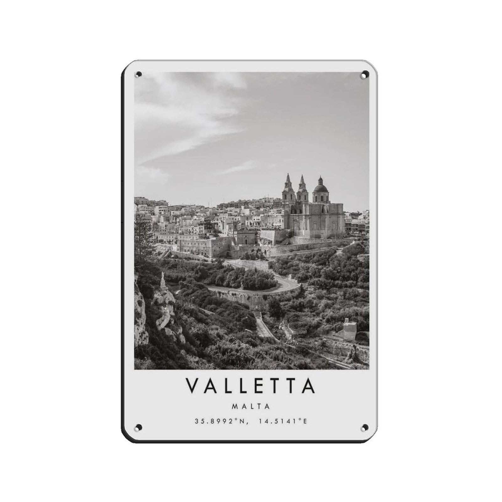 Valletta Travel, Malta Poster (3) Retro Poster Metal Tin Sign Chic Art Retro Iron Painting Bar People Cave Cafe Family Garage Poster Wall Decoration 8x12inch(20x30cm)