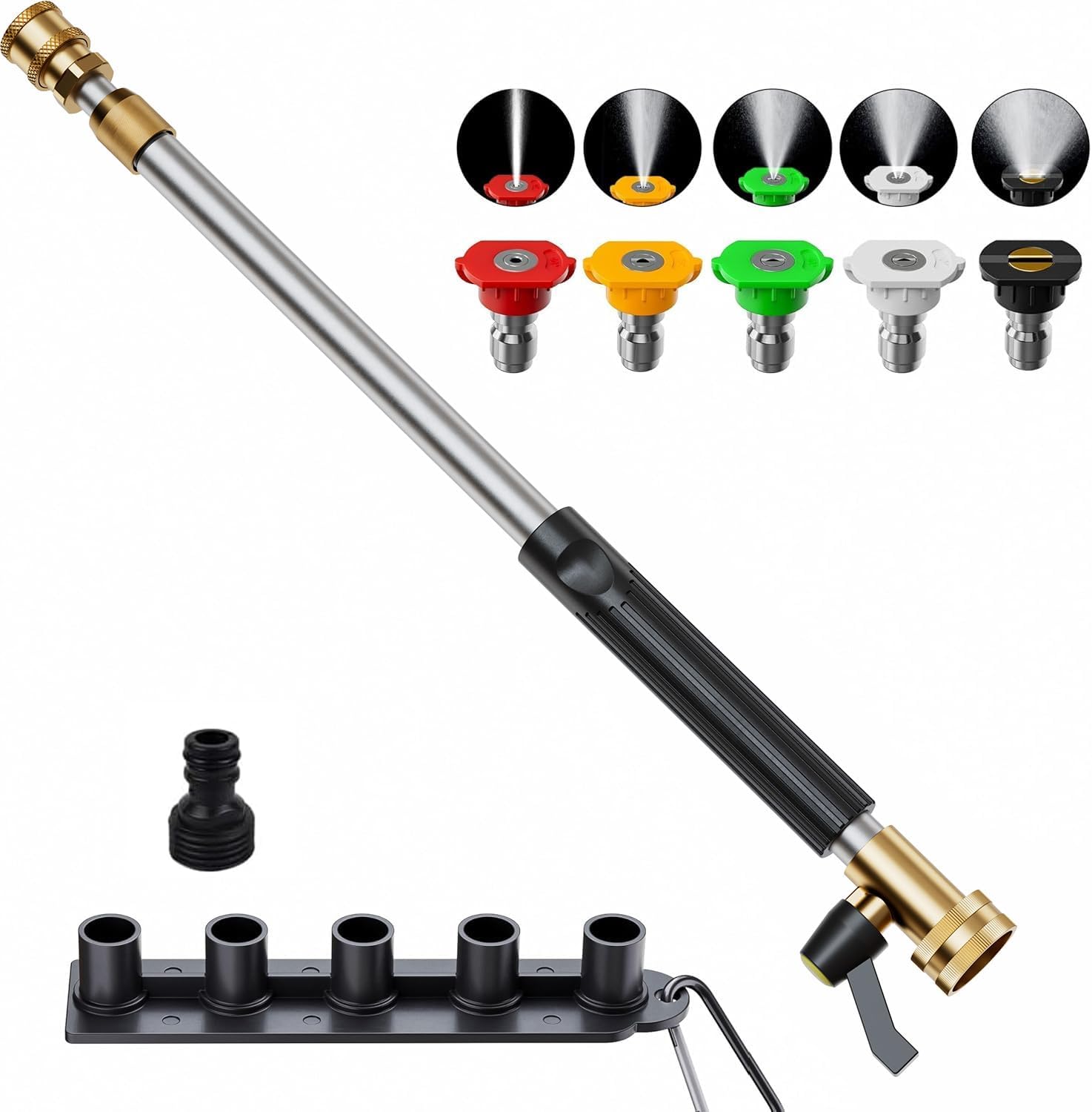 Upgraded Jet Nozzle Power Washer Wand Hose Nozzle, Adjustable Hydro Nozzle Wands 18-33 inch, Jet High Pressure Water Hose Sprayer with 5 Tips for Garden, Patio, Floor & Car, Black