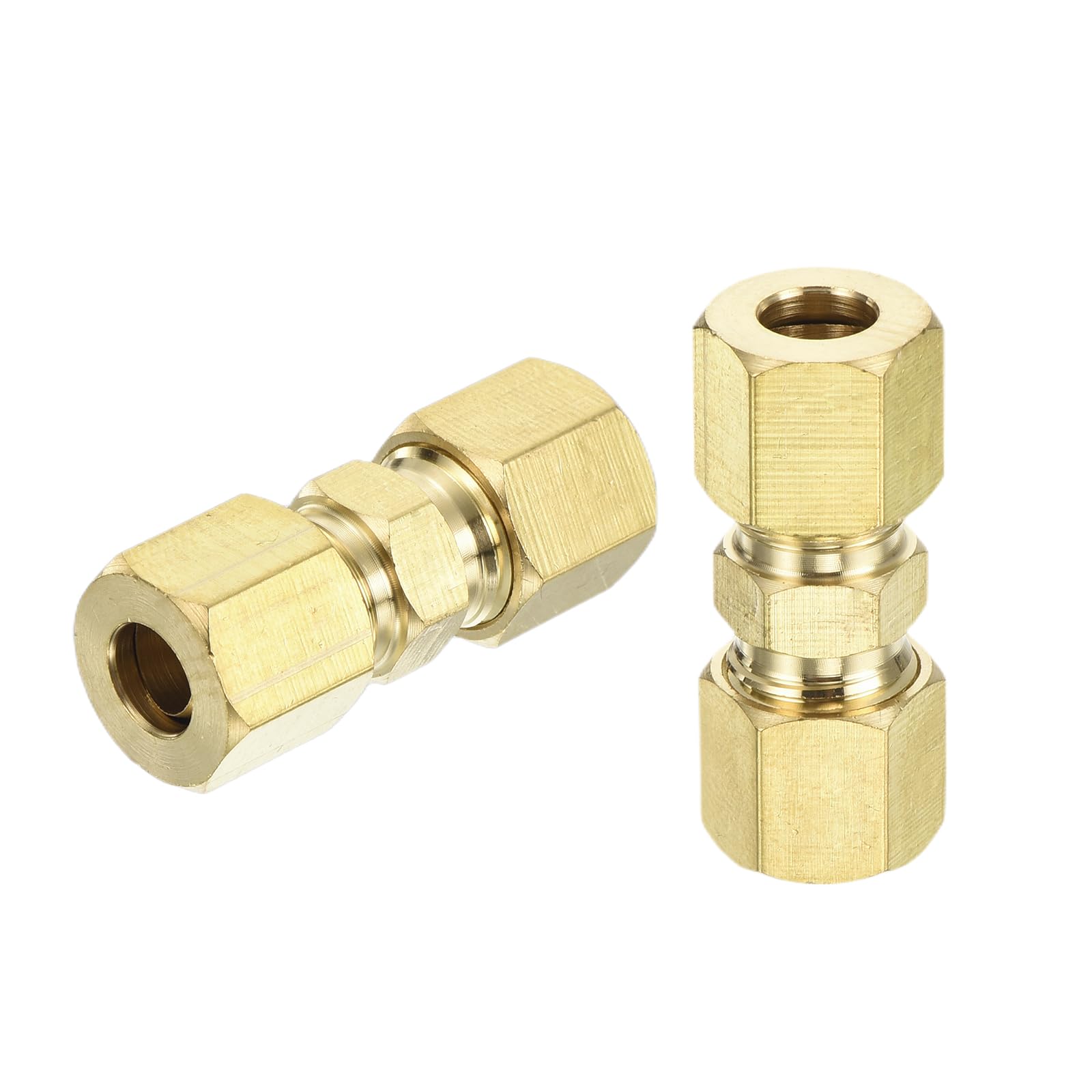 QUARKZMAN 5Pcs Latón Compresión Tubo Montaje, 1/4" Tubo OD x 1/4" Tubo OD Conector Recto Acoplamiento Adaptador Unión Accesorios, Conector de Tubería de Compresión de Latón