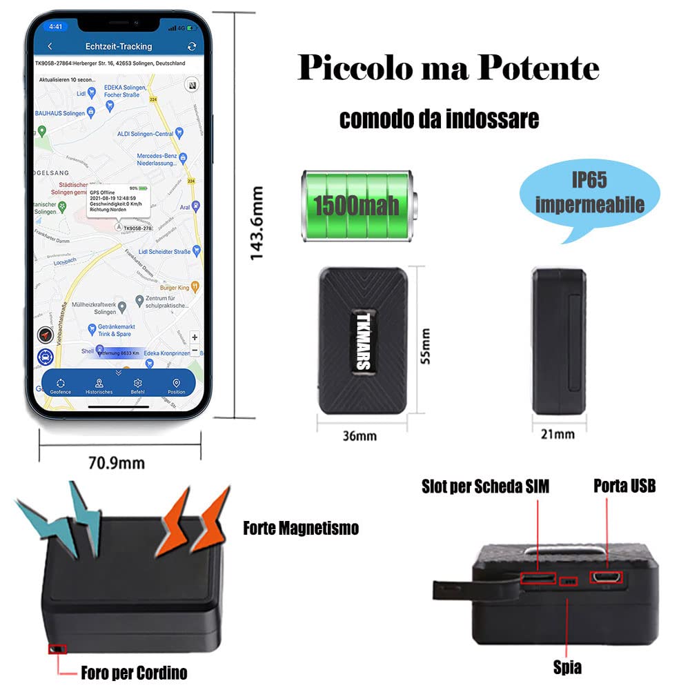 Localizador GPS espía Mini GPS Tracker Posicionamiento en Tiempo Real Portátil Localizador Niños APP Sin Suscripción IP65 Impermeable Imán Integrado para Cartera Mochila Encontrador de Archivos