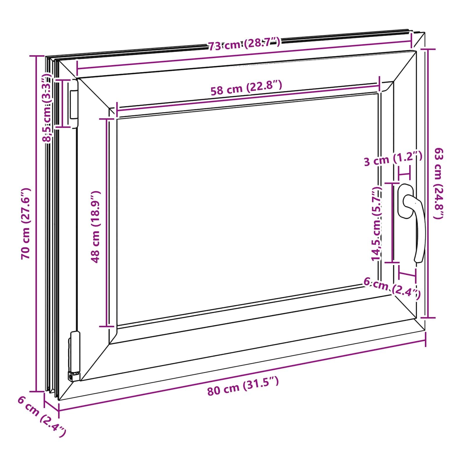 Risor - Finestra per cantina, 80 x 70 cm, in PVC bianco con vetro, inclinabile e girevole, protezione termica e insonorizzazione, telaio in plastica resistente, ideale per ventilazione della