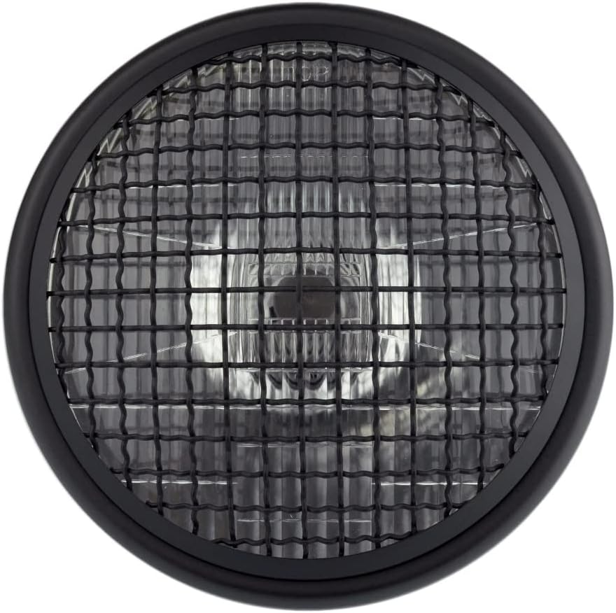 Boldness Motorcycle 7" Headlight Lamp H4 Halogen Hi/low Beam Side Mount Metal Mesh Protection Vintage Custom Cafe Racer Black Bucket Clear Lens