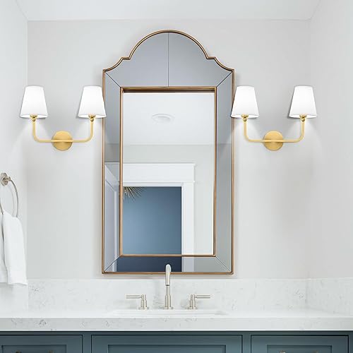 Miniatura 6 de Winbarsign Juego de 2 apliques dorados de pared con pantalla de tela, aplique de pared moderno de mediados de siglo, lámpara de pared de latón