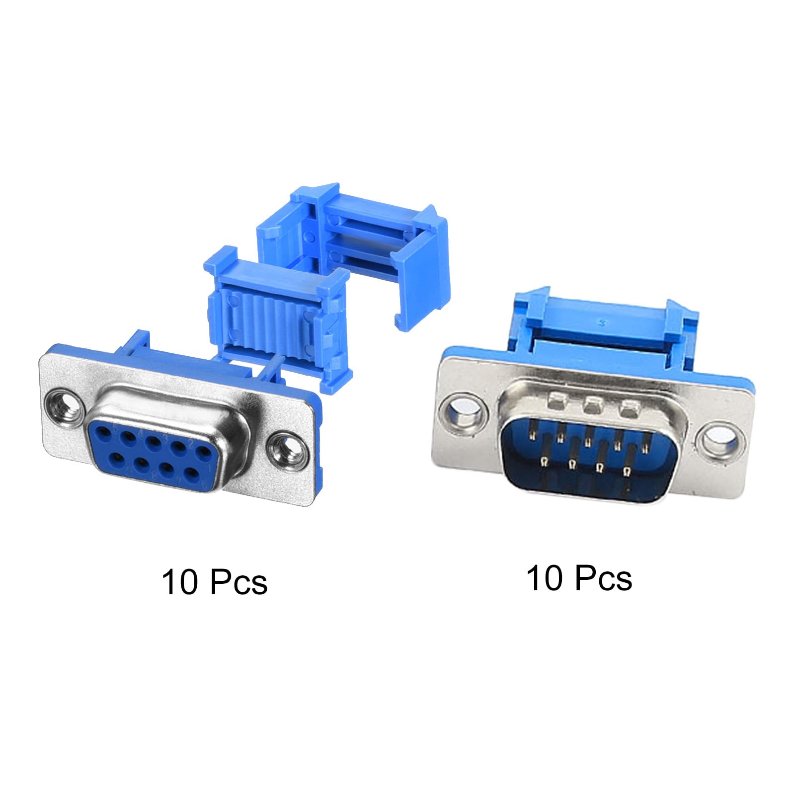 QUARKZMAN D-SUB DB9 9 Broche Mâle IDC Type Sertissage Adaptateur Connecteur et 9 Broches 2 Rangées Femelle Prise IDC Sertissage Port Terminal pour Plat Ruban Câble Bleu 1 Jeu