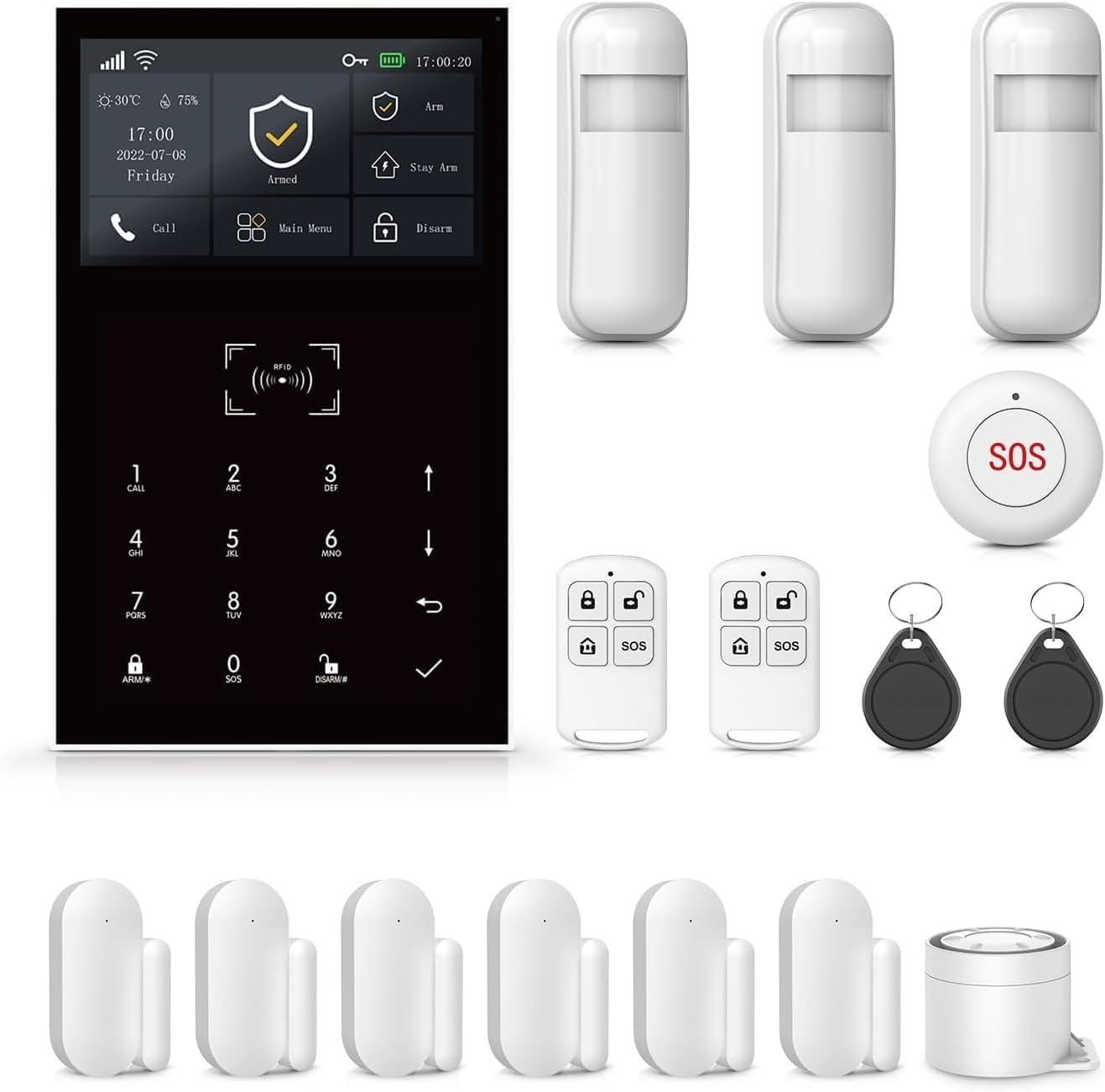 Alarmanlage Haus & Wohnung ohne ABO, 2G + WLAN (2,4 GHz), Alarmsystem mit App, Alexa & Google kompatibel, erweiterbar (16-teiliges Set)