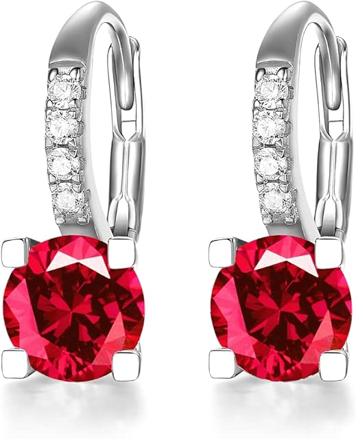 CACESTONE Dangle Hoop Earrings for Women, 925 Sterling Silver Drop Earrings with Cubic Zirconia, Created Gemstone 2Ct 6.5mm, Mothers Day Gifts for Women, 20mm