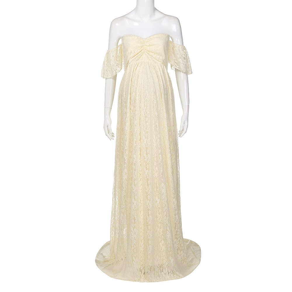 Vestido largo de fotografía para embarazo, vestido de maternidad con encaje y hombros largos, accesorio para embarazadas