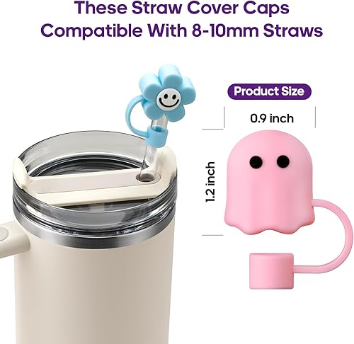Miniatura 4 de Juego de 4 fundas de popote de silicona de Halloween para copa Stanley, bonito adorno de popote para vaso Stanley de 30 y 40 onzas, reutilizable a