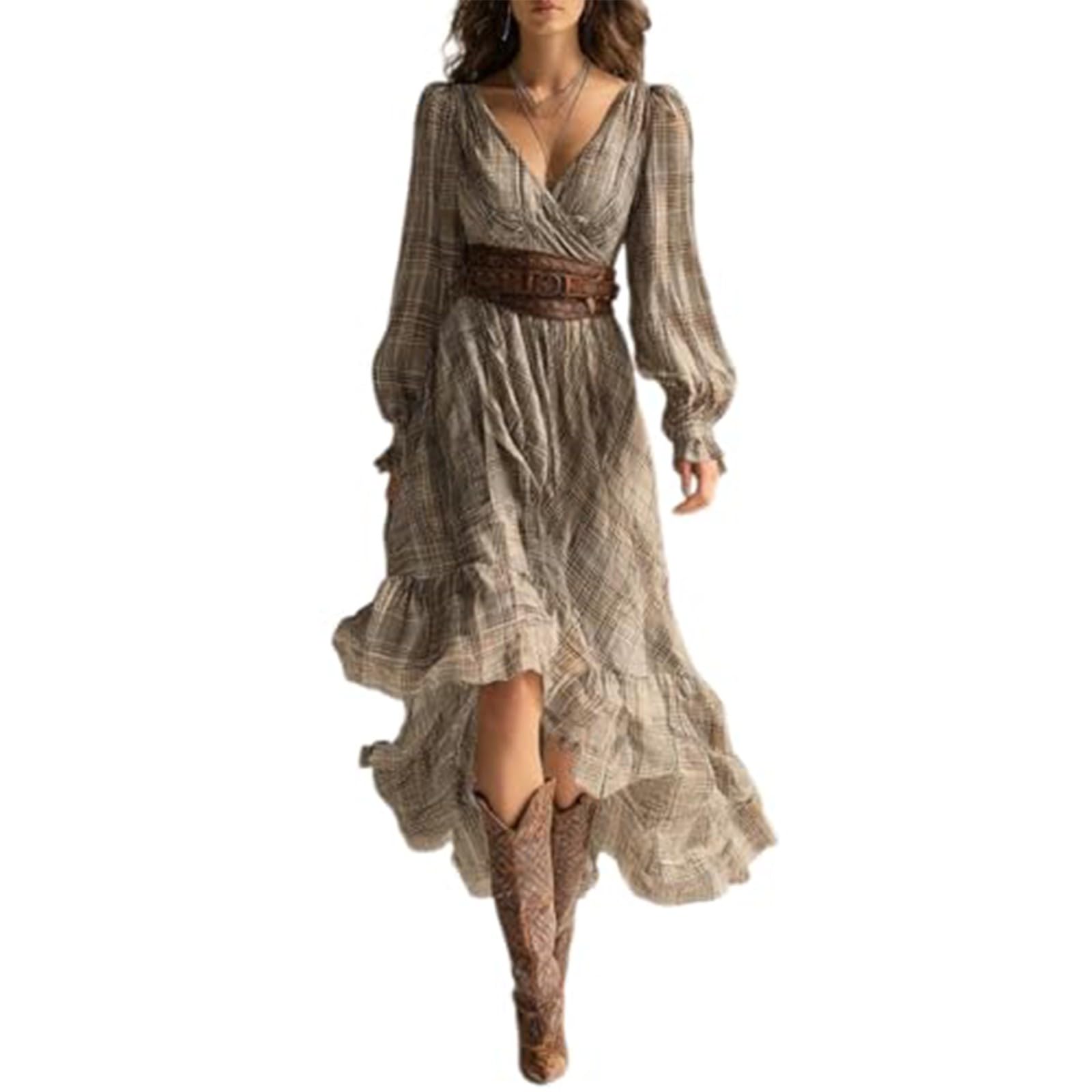 Occasion Dresses Women UK Womens Retro Western Cowboy Outfits Long/Short/Sleeveless Sleeve Vintage Dresses Country Western Dress Women Concert Party Going Out Vacation Special Occasions Elegant Dress