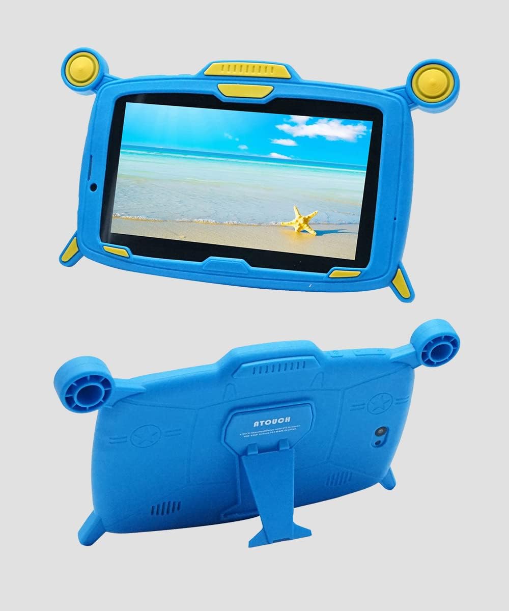 Inder Atouch KT3 5G Dual-Sim Android Tablet For Kids - 7"Inch 5000mAh Smart Tab with 64GB Rom+4GB Ram,Quad Core CPU,Wi-Fi - Early Education Kids Tablet Pc Plus Standing Protective Shell (Blue)