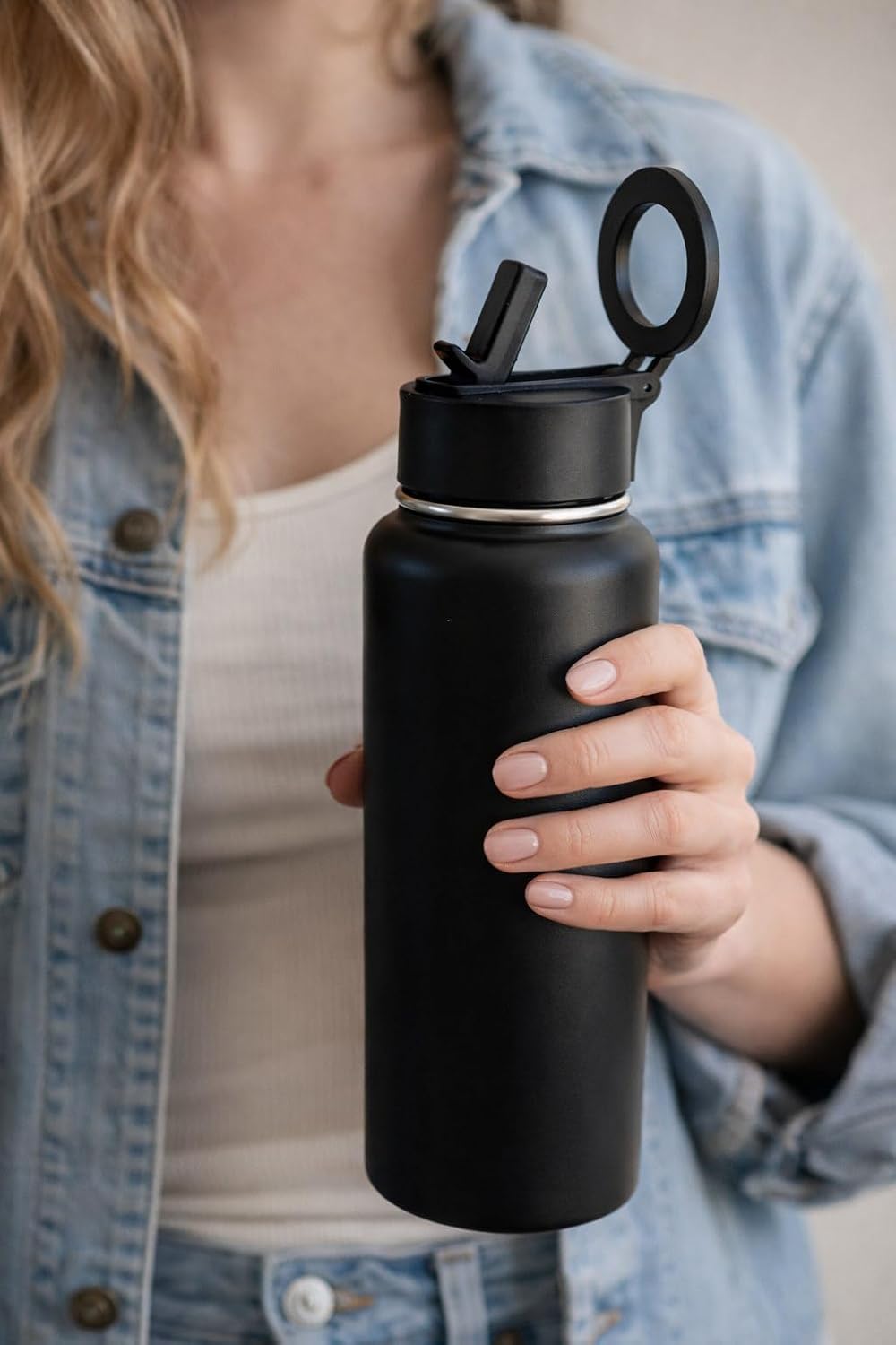 40 oz Magnetic Water Bottle with Phone Holder, Insulated Stainless Steel – Compatible with MagSafe, Straw Lid & Carry Handle – Hands-Free Hydration for Gym, Hiking, Vlogging – Cold 24H Hot 12H