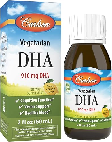 Carlson - DHA vegetariano, 910 mg de DHA, función cognitiva, salud del estado de ánimo, a base de plantas, limón, 2.0 fl oz (2 fl oz)