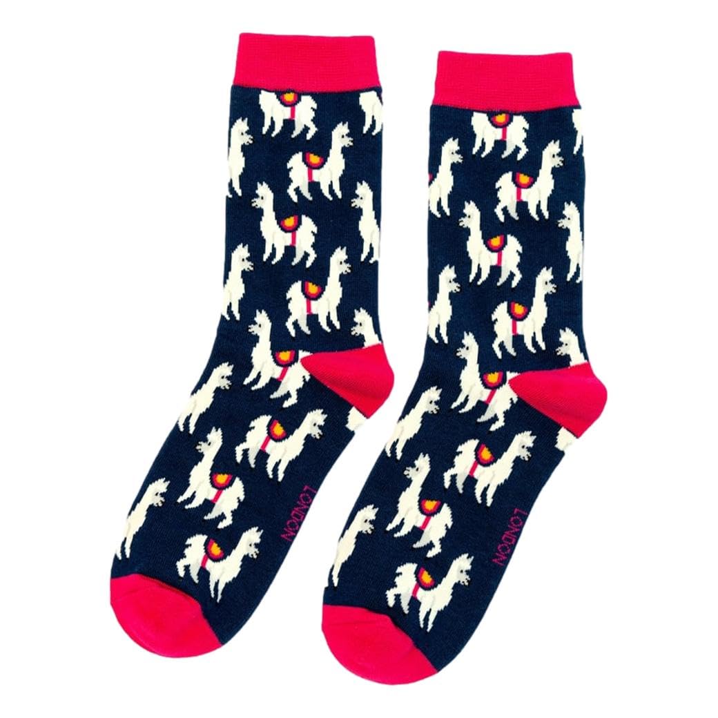 Mr Sparrow Llamas on Navy Blue Womens Novelty Ankle Socks Adult One Size