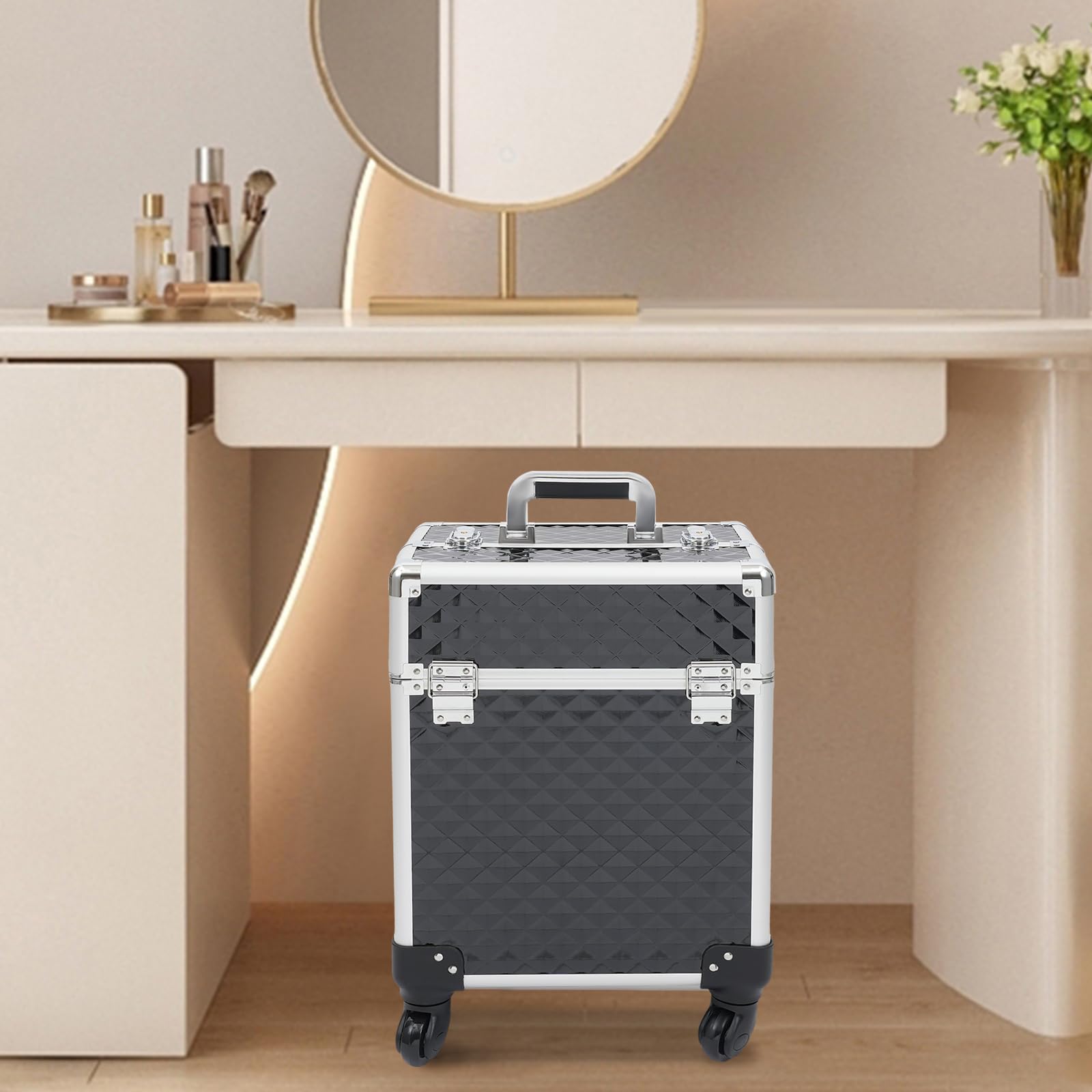 Kosmetikkoffer Groß Make Up Koffer Kosmetik Hartschale Beauty Case Schmuck Rollender Schminkkoffer mit Trolley multifunktionaler großer Aufbewahrungskoffer für Make-up Nägel und Friseurbedarf