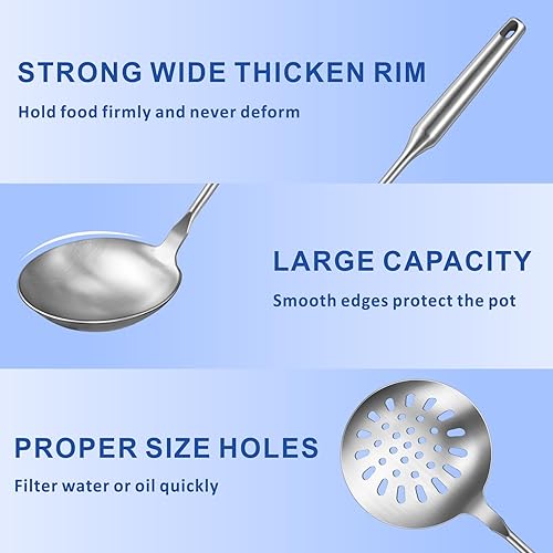 Miniatura 10 de Yimi Skimmer - Cucharón ranurado, acero inoxidable 304, colador de cocina duradero, resistente al óxido, cuchara grande a prueba de óxido, con mango