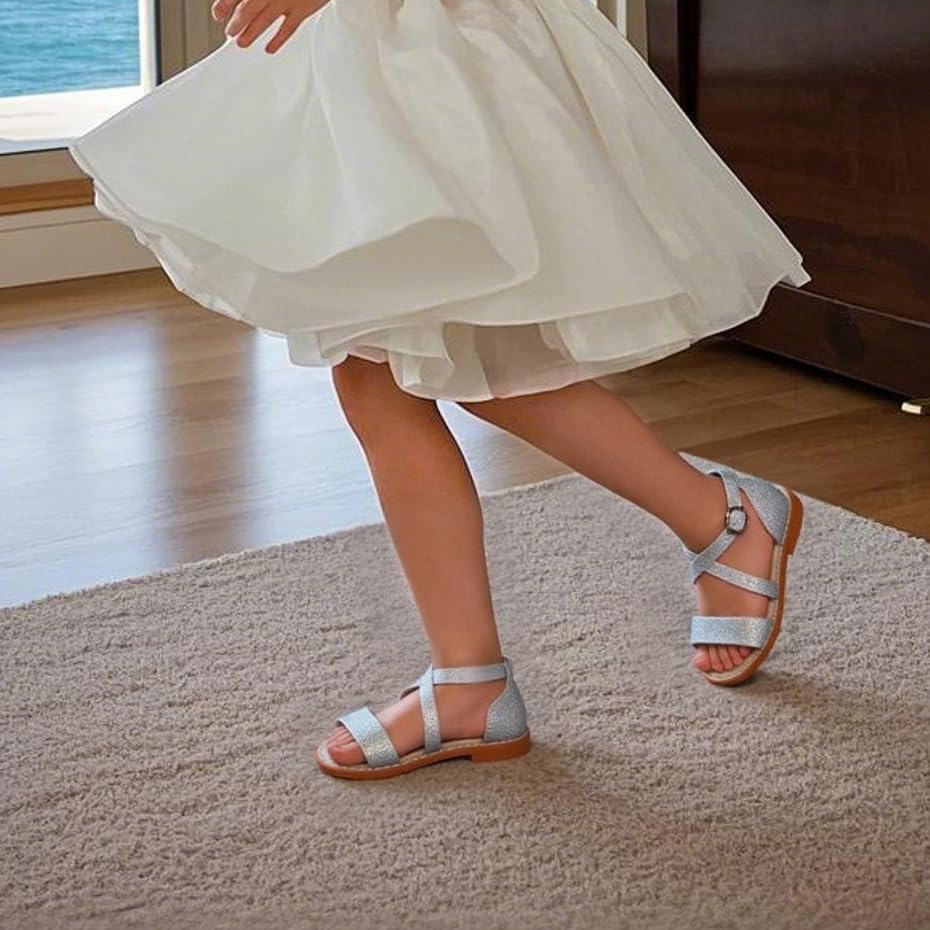 Image of ESTINE Toddler /Little Kid Girls Dress Cross Strappy Open Toe Sandals Princess Flats Summer Flower Girl Shoes