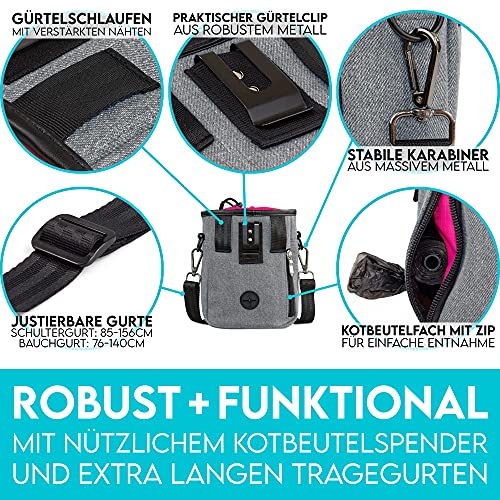 HUND IST KÖNIG Premium Leckerlibeutel für Hunde - der Alleskönner - Robuster Futterbeutel Hunde mit viel Stauraum für das Gassigehen & Hundetraining - mit Kotbeutelspender & Trainings-Ebook