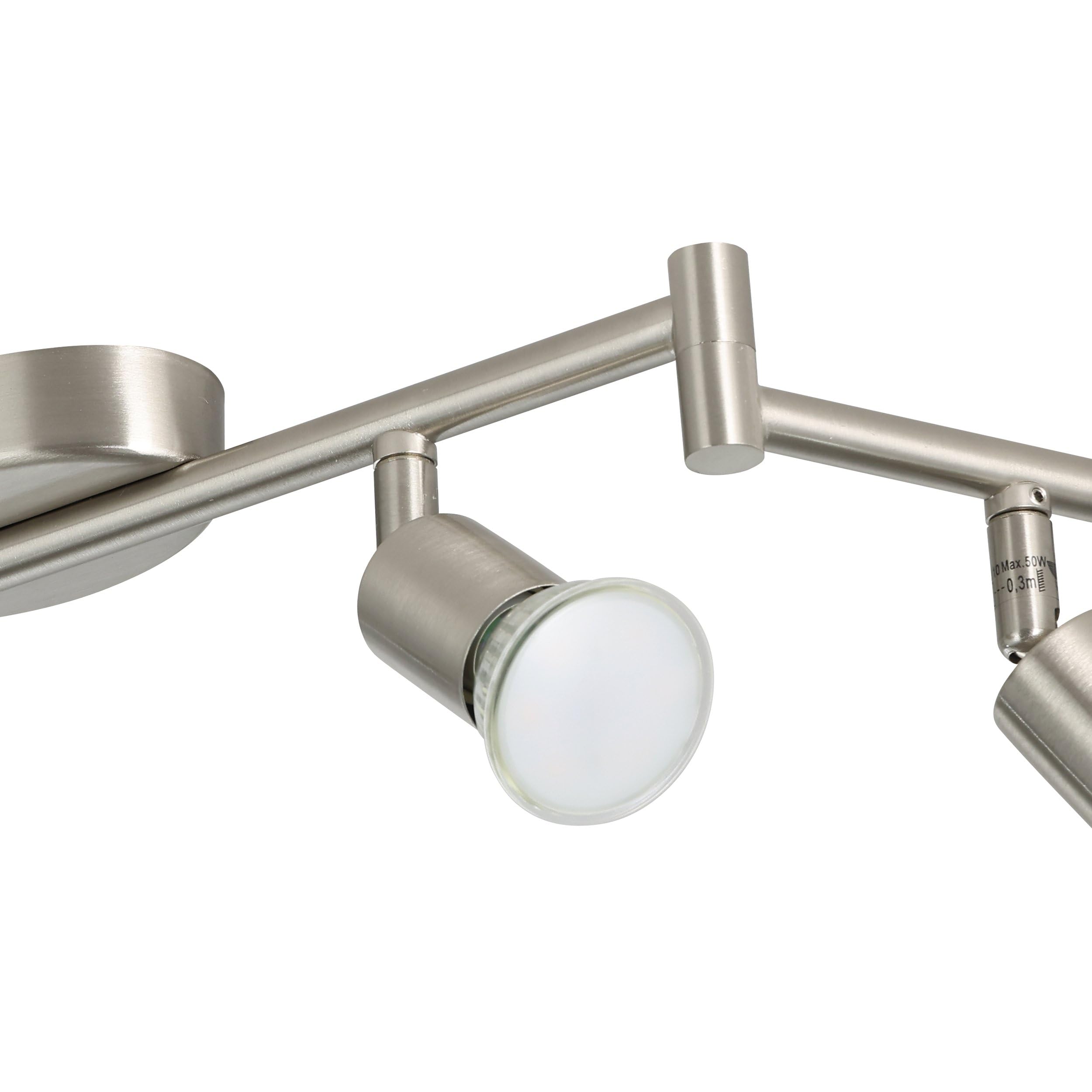 Eglo Lámpara de techo LED Buzz-LED, lámpara de techo con 6 focos, proyector de techo de metal en níquel mate, lámpara para salón, cocina, focos con bombillas GU10, luz cálida, L 105 cm