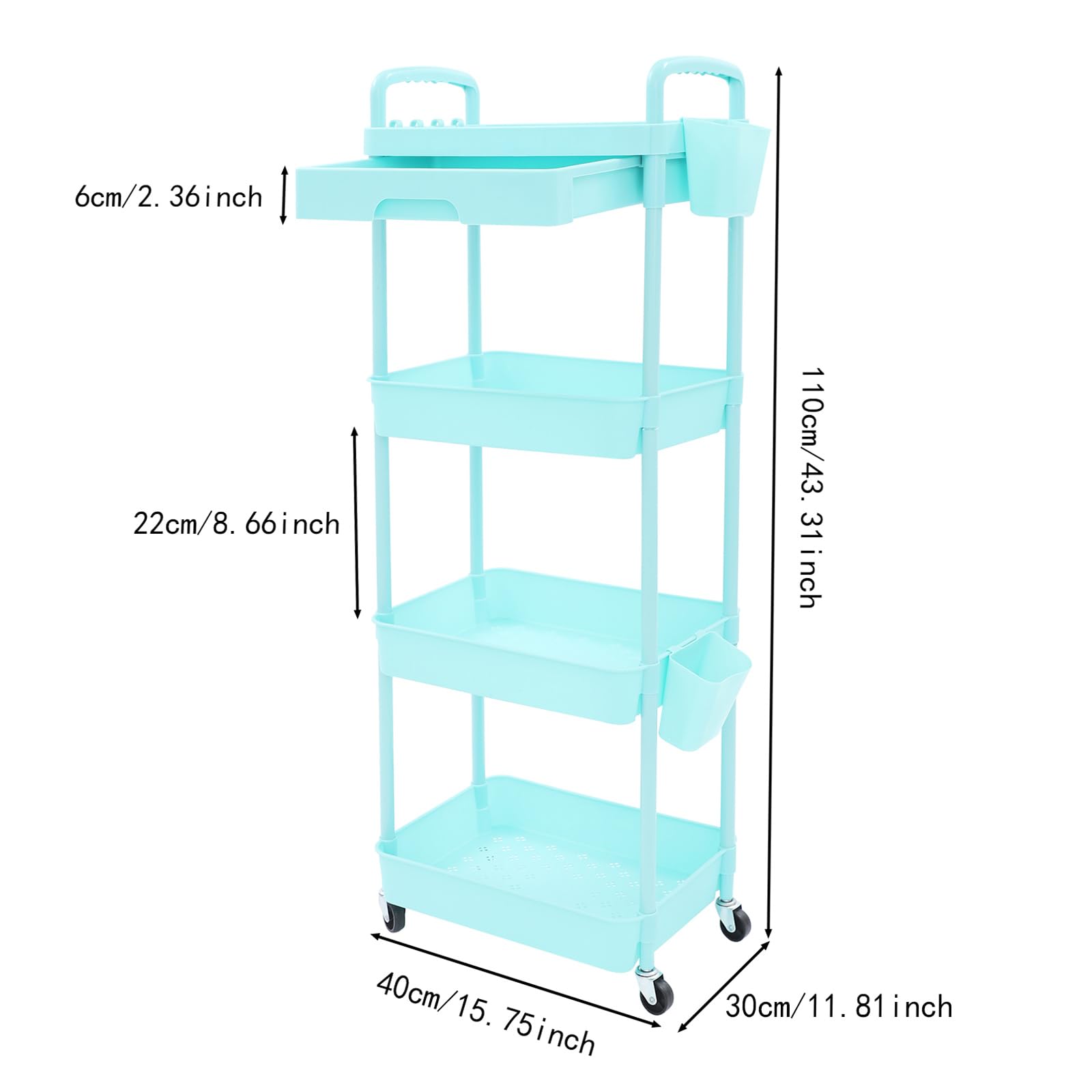 Carrello portaoggetti a 4 ripiani con cassetto, carrello multifunzione per camera da letto, cucina, bagno, soggiorno, blu