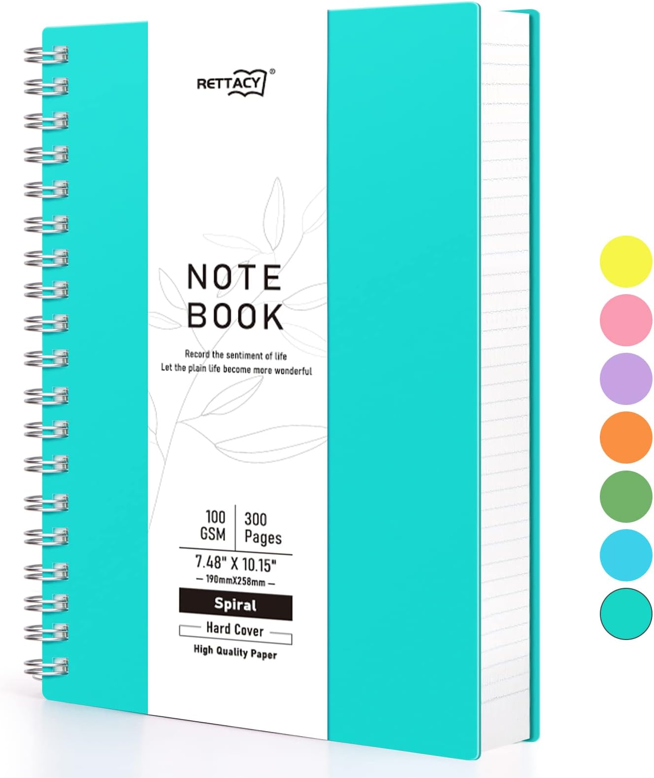 RETTACY B5 Wirebound Notebooks Colorful Spiral Notebooks 150 sheets/300 Pages for Writing,100gsm College-Ruled Paper, PVC Hardcover, for Women Men Work Office School,19 x 25 cm - Turquoise
