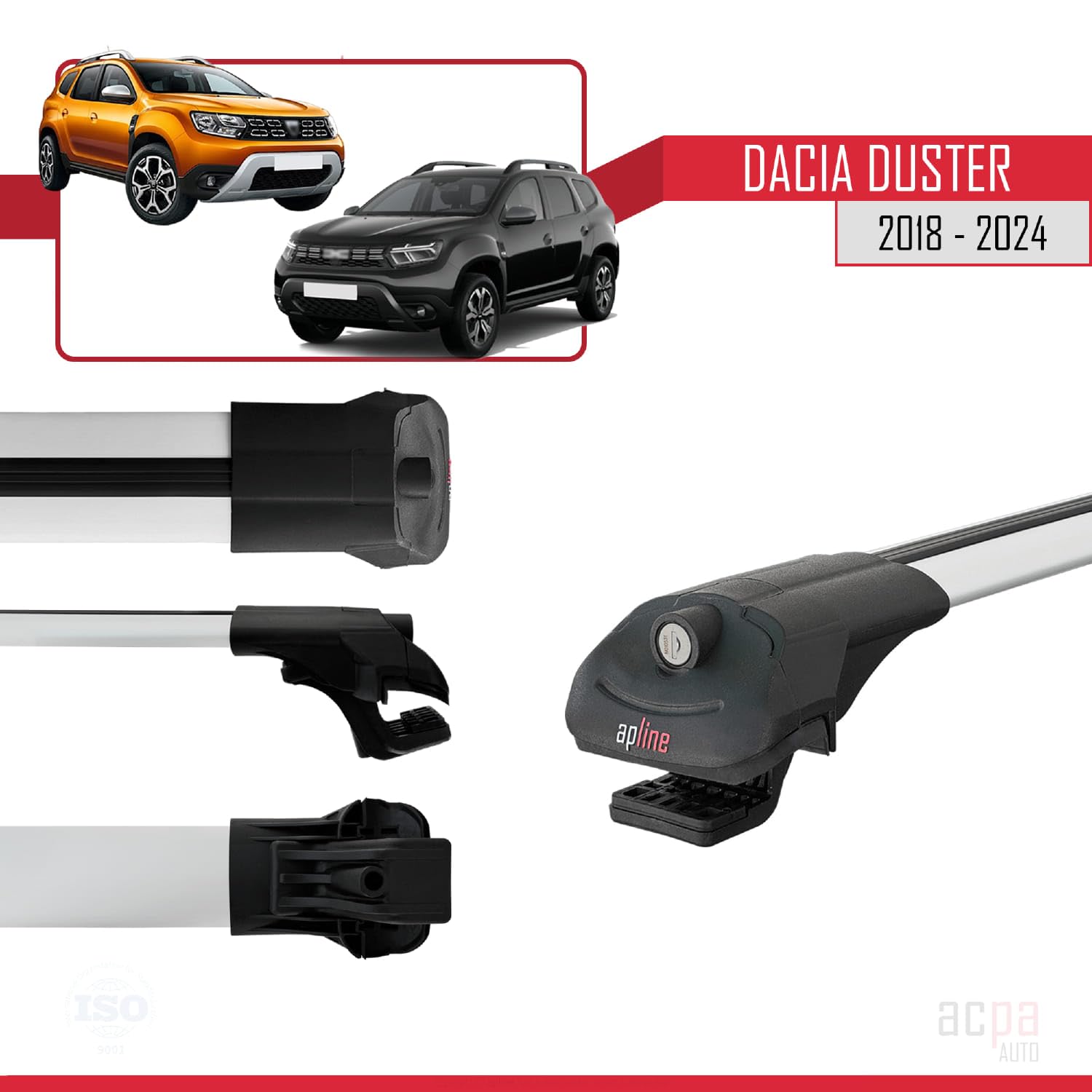 Compatible con Dacia Duster 2018-2023 Barras portaequipajes ACE-1 Barras portaequipajes Gris