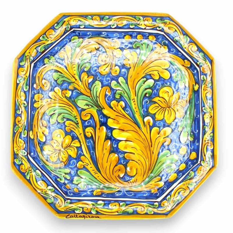 SICILIA BEDDA CAPACI Piatto Ottagonale Ceramica Caltagirone, con Diverse opzioni Decoro - h 32 x 32 cm ca. (1Unità) - Decoro 2