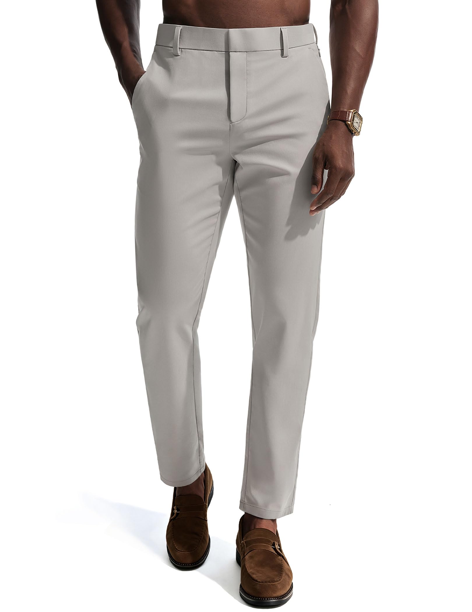 PJ PAUL JONES Mens Dress Pants 4-Way Stretch Tapered Trousers Extended Waist Dress Pant Casual Golf Pants