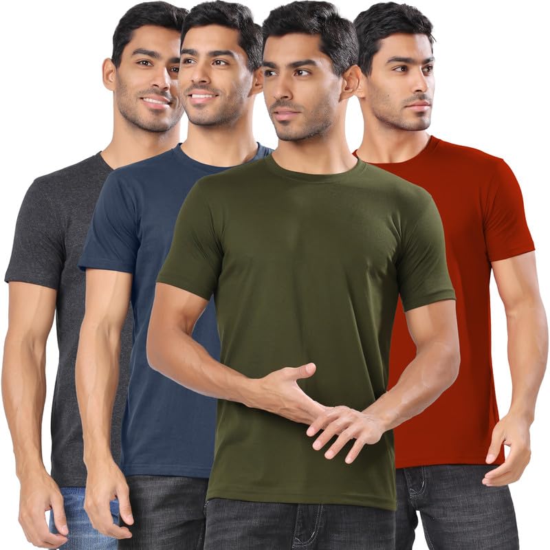 London Hills Men's Cotton Blend Regular Fit Solid Round Neck Half Sleeve T-Shirts - Pack of 4-picture-39