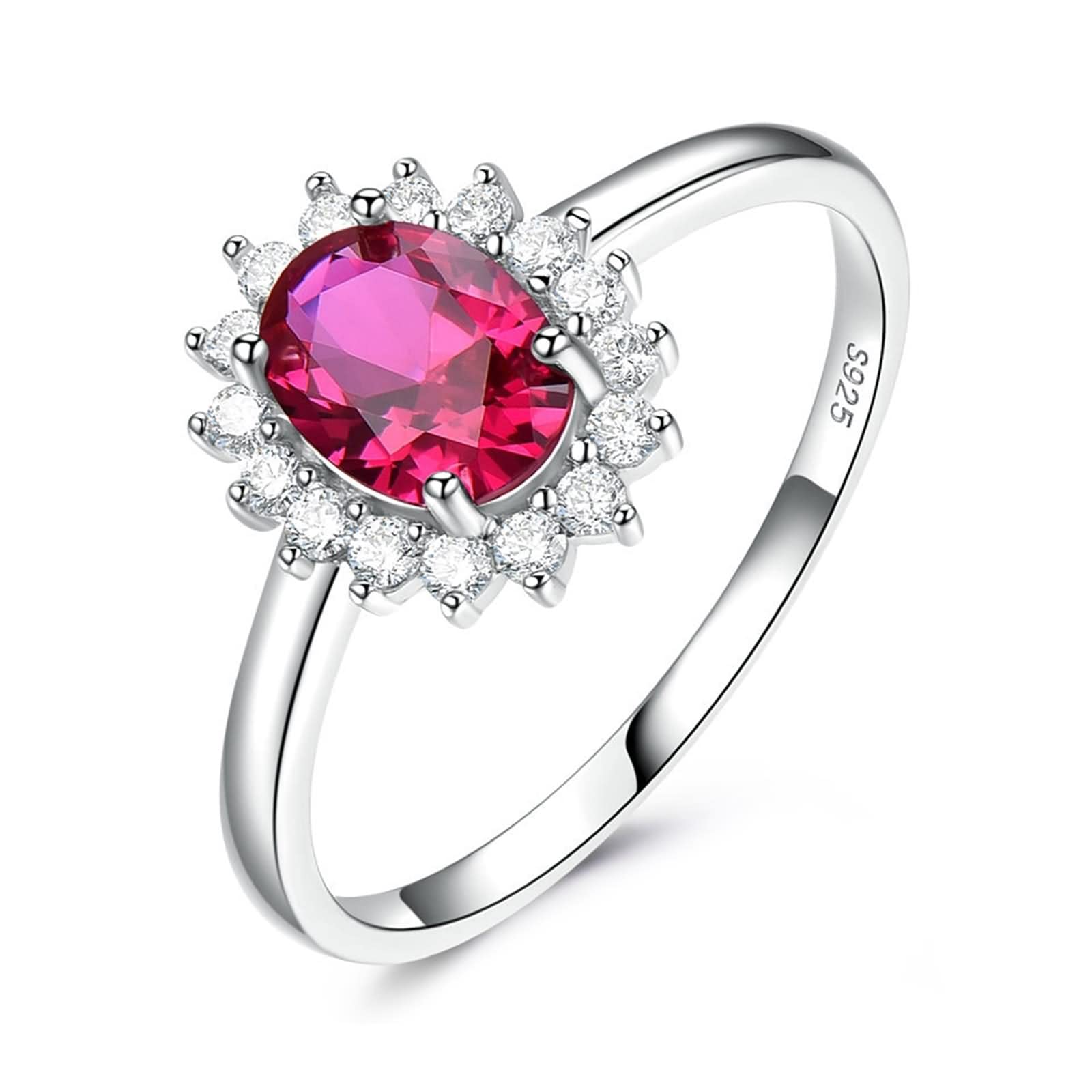 WXKAGF Verlobungsringe, gestapelte Ringe für Damen, Elegante Blumenform, ovaler Zirkonia, Silber, Rot, Sterlingsilber, Größe L 1/2