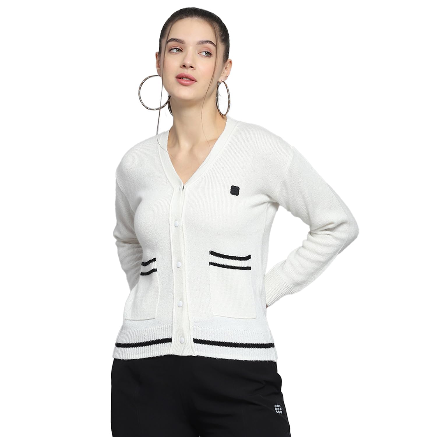 from house of Monte Carlo Womens Printed White V Neck Full Sleeve Pullover