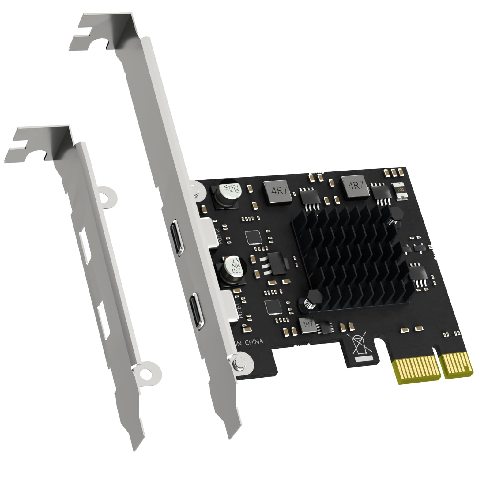 GLOTRENDS U3142X1 2 porty karta rozszerzeń USB PCIe 10Gb, 2 porty USB-C (USB 3.2 Gen 2), interfejs PCIe X1, kompatybilna z systemami Windows/Linux/macOS